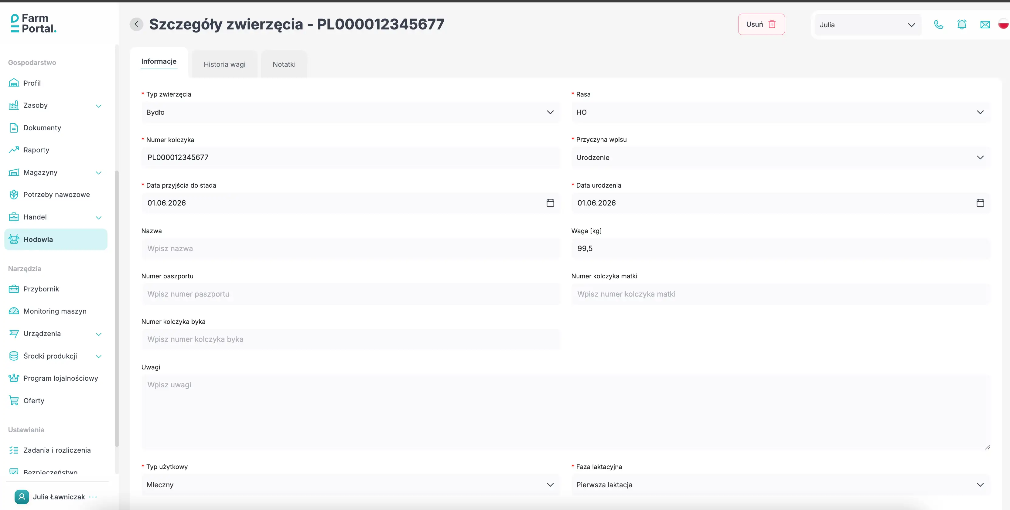 FarmPortal - kartoteka zwierzęcia