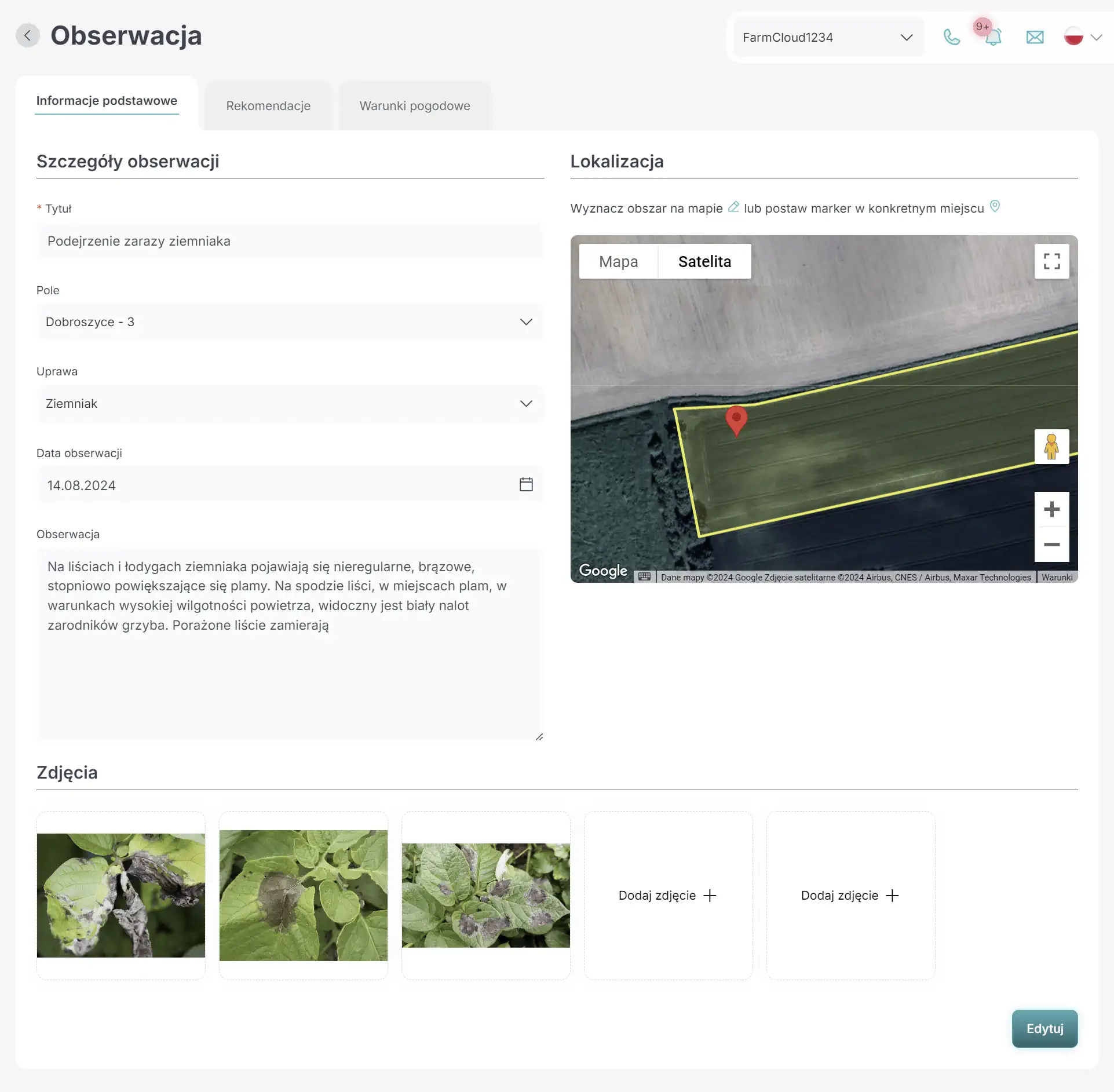 FarmPortal – zrzut ekranu funkcji aplikacji do zarządzania gospodarstwem