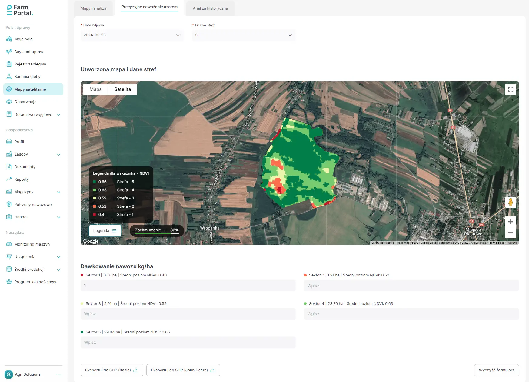 FarmPortal – zrzut ekranu modułu precyzyjnego nawożenia