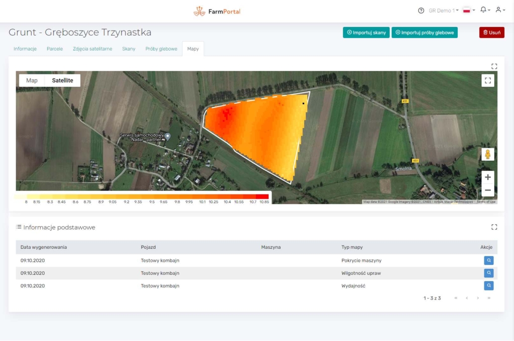 FarmPortal - Digital Crops - mapy plonów z wykorzystaniem sensora Tracky